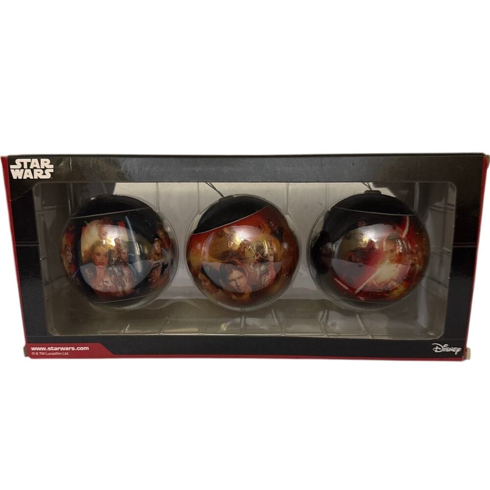 NIB Star Wars Hallmark Christmas Ornament Set of 3 Glass Ball Character Scenes